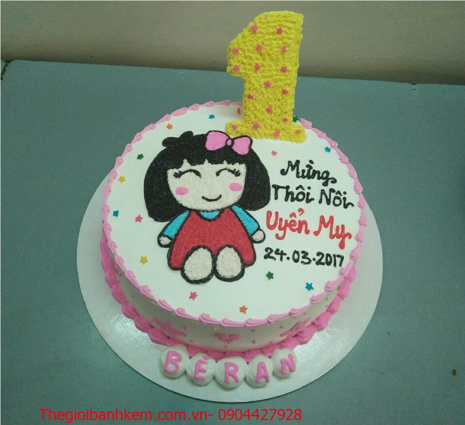 Bánh sinh nhật vẽ chibi bé gái Mã B1743